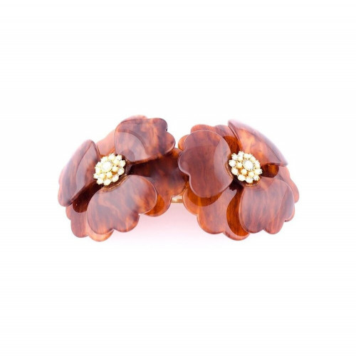 93871b_1 MC Davidian Barrette à Cheveux Queue de Cheval Double Pivoines Rhinestone Center TGM