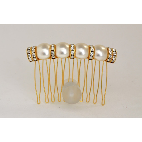 51066 MC Davidian Peigne Métal Rock'n Roll Pont Strass MM et Demi-Perle Cristaux Full MM