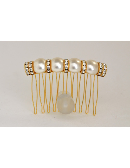 51066 MC Davidian Peigne Métal Rock'n Roll Pont Strass MM et Demi-Perle Cristaux Full MM
