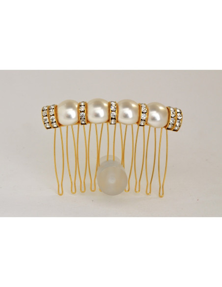 51066 MC Davidian Peigne Métal Rock'n Roll Pont Strass MM et Demi-Perle Cristaux Full MM