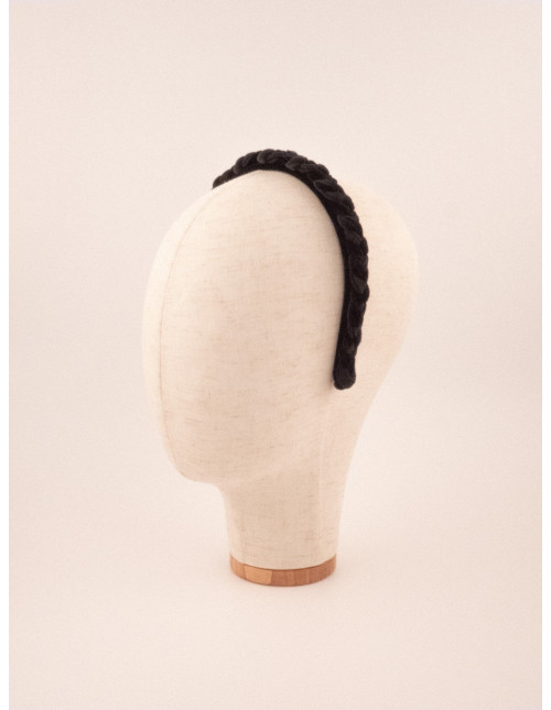 Serre-tête Tresse Satin Noir - [Serre-têtes Couture] fabriqué à la main en France.