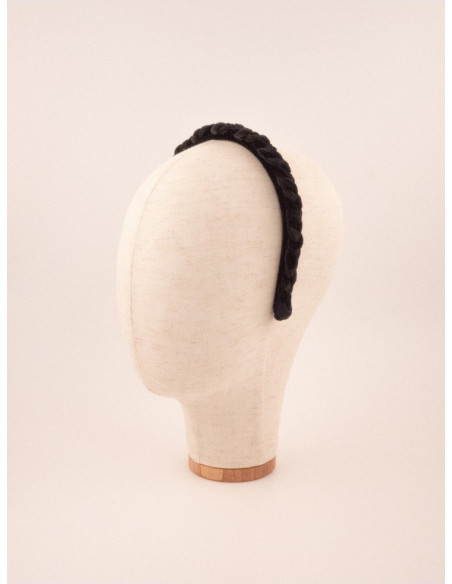 Serre-tête Tresse Satin Noir - [Serre-têtes Couture] fabriqué à la main en France.