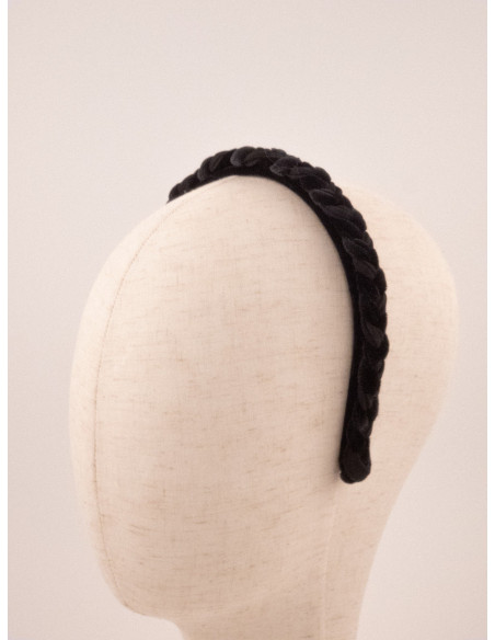 Serre-tête Tresse Satin Noir - [Serre-têtes Couture] fabriqué à la main en France.