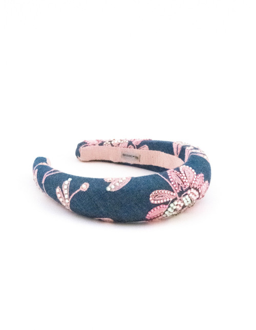 Serre-tête Fleur de Denim - [Serre-têtes Couture] fabriqué à la main en France.