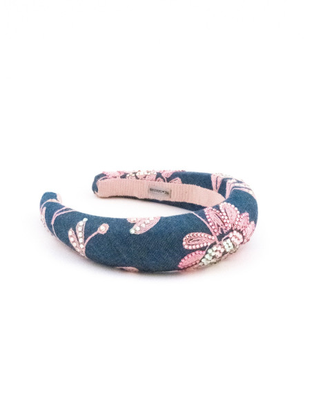 Serre-tête Fleur de Denim - [Serre-têtes Couture] fabriqué à la main en France.