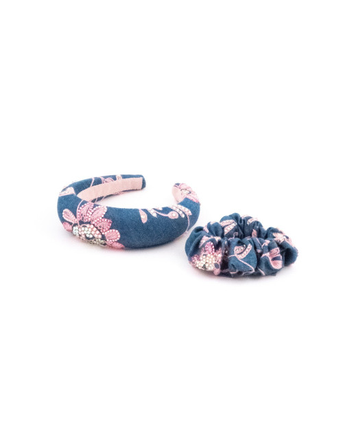 Serre-tête Fleur de Denim - [Serre-têtes Couture] fabriqué à la main en France.
