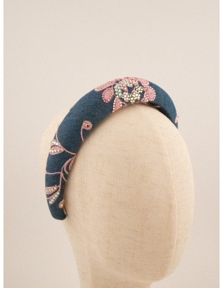 Serre-tête Fleur de Denim - [Serre-têtes Couture] fabriqué à la main en France.