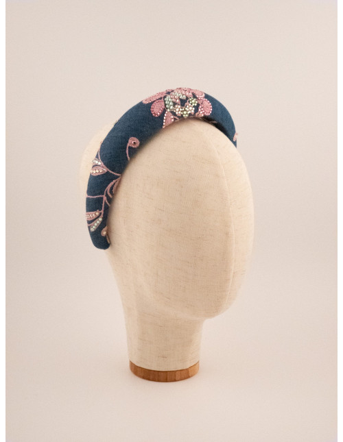Serre-tête Fleur de Denim - [Serre-têtes Couture] fabriqué à la main en France.