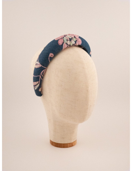 Serre-tête Fleur de Denim - [Serre-têtes Couture] fabriqué à la main en France.