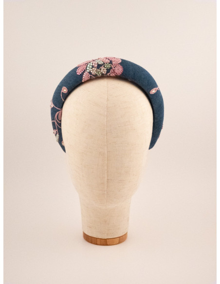 Serre-tête Fleur de Denim - [Serre-têtes Couture] fabriqué à la main en France.
