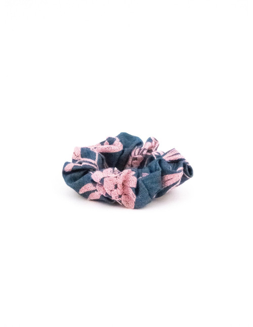Chouchou Dentelle Indigo - [Chouchous Couture] fabriqué à la main en France.