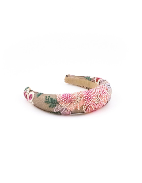 Serre-tête Bouquet de Perles Rosé - [Serre-têtes Couture] fabriqué à la main en France.
