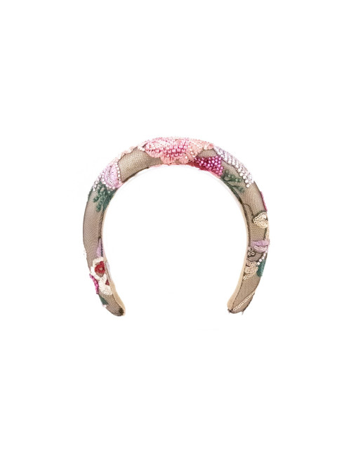Serre-tête Bouquet de Perles Rosé - [Serre-têtes Couture] fabriqué à la main en France.