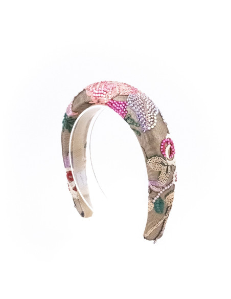 Serre-tête Bouquet de Perles Rosé - [Serre-têtes Couture] fabriqué à la main en France.
