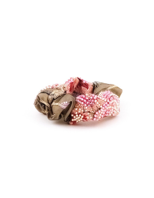 Chouchou Bouquet de Perles Rosé - [Chouchous Couture] fabriqué à la main en France.