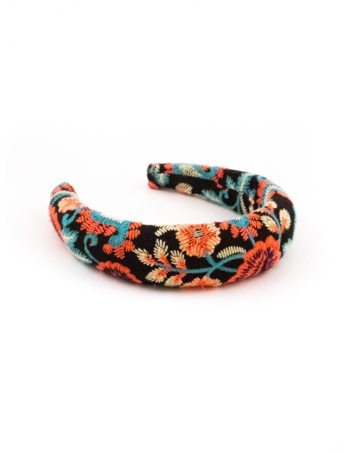 Serre-tête Jardin Tropical Noir - [Serre-têtes Couture] fabriqué à la main en France.