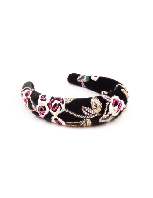 Chouchou Roses Velours Noir - [Chouchous Couture] fabriqué à la main en France.