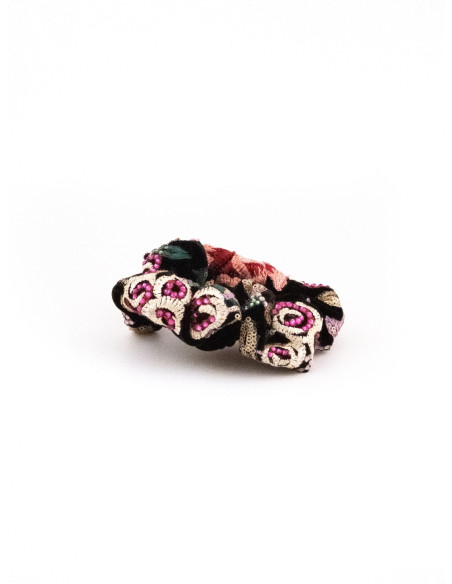 Chouchou Roses Velours Noir - [Chouchous Couture] fabriqué à la main en France.