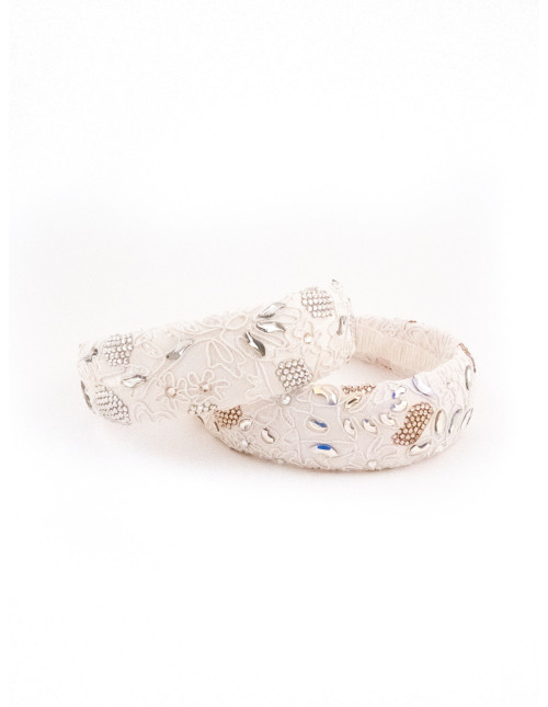 Serre-tête Dentelle Ivoire Brodé - [Serre-têtes Couture] fabriqué à la main en France.