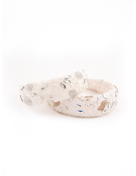 Serre-tête Dentelle Ivoire Brodé - [Serre-têtes Couture] fabriqué à la main en France.