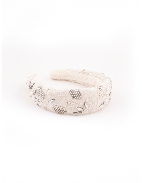 Serre-tête Dentelle Ivoire Brodé - [Serre-têtes Couture] fabriqué à la main en France.