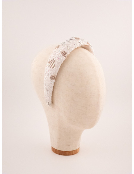Serre-tête Dentelle Ivoire Brodé - [Serre-têtes Couture] fabriqué à la main en France.