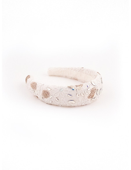 Serre-tête Dentelle Ivoire Brodé - [Serre-têtes Couture] fabriqué à la main en France.