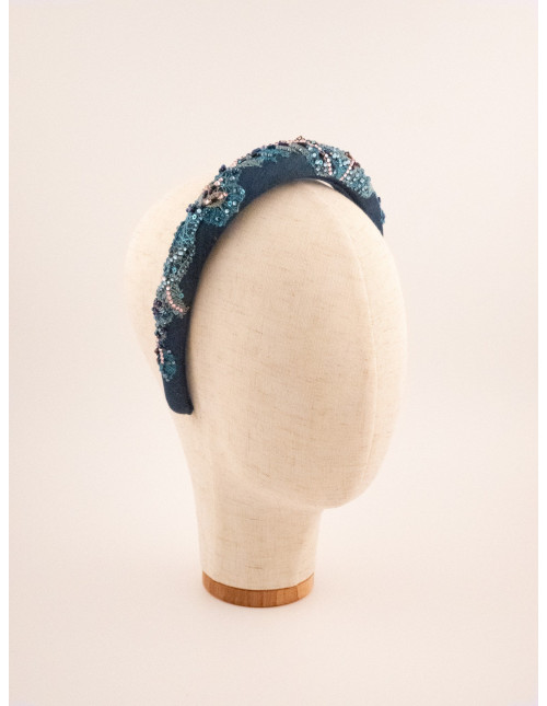 Serre-tête Vagues Bleu Nuit - [Serre-têtes Couture] fabriqué à la main en France.