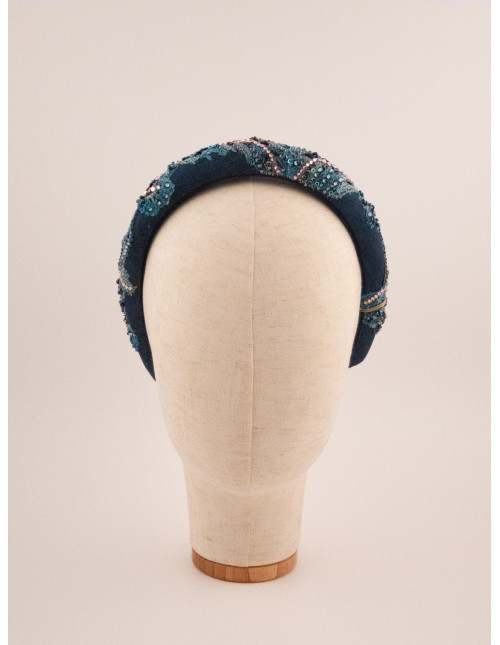 Serre-tête Vagues Bleu Nuit - [Serre-têtes Couture] fabriqué à la main en France.
