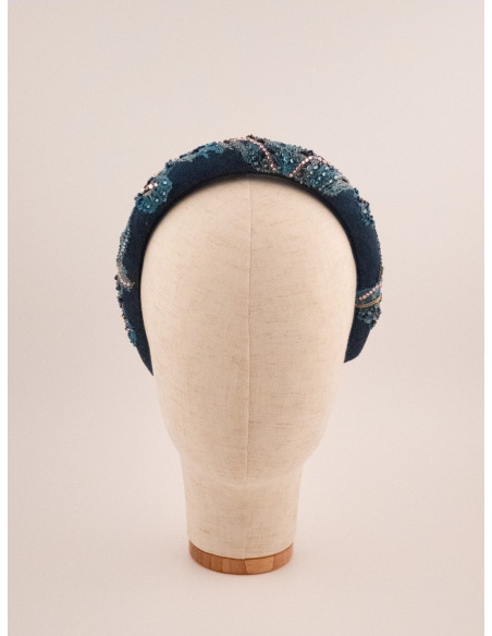 Serre-tête Vagues Bleu Nuit - [Serre-têtes Couture] fabriqué à la main en France.
