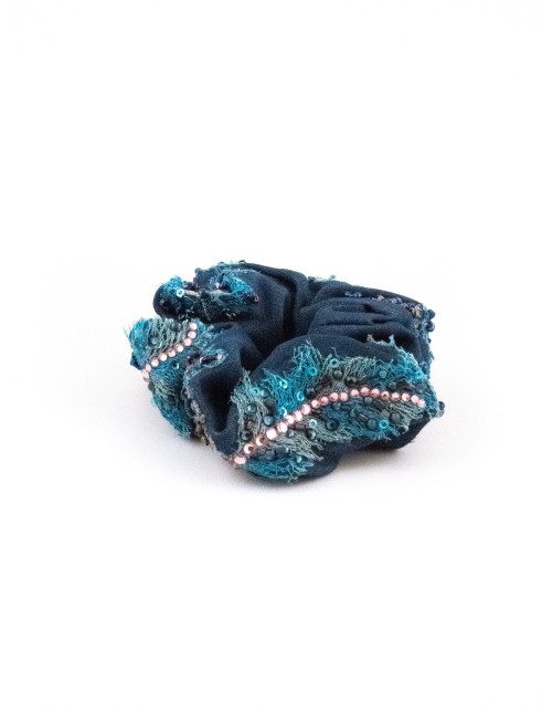 Chouchou Dentelle Bleu Nuit - [Chouchous Couture] fabriqué à la main en France.
