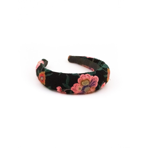 Serre-tête Velours Fleuri Noir