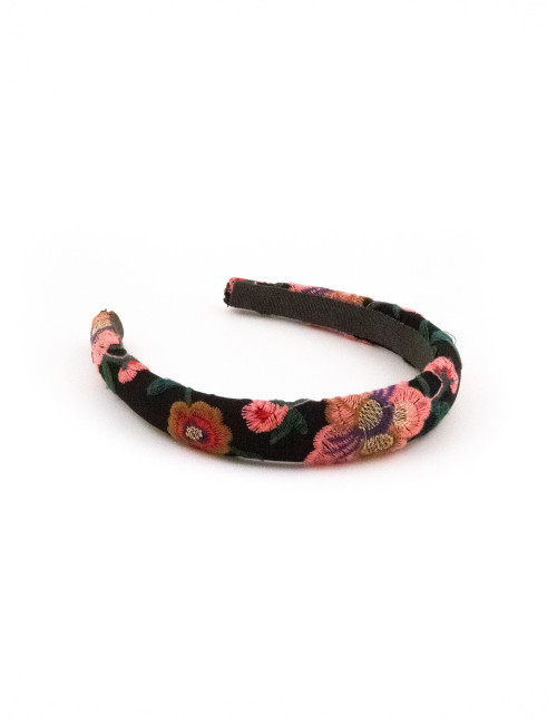 Serre-tête Fleurs de Velours Noir - [Serre-têtes Couture] fabriqué à la main en France.