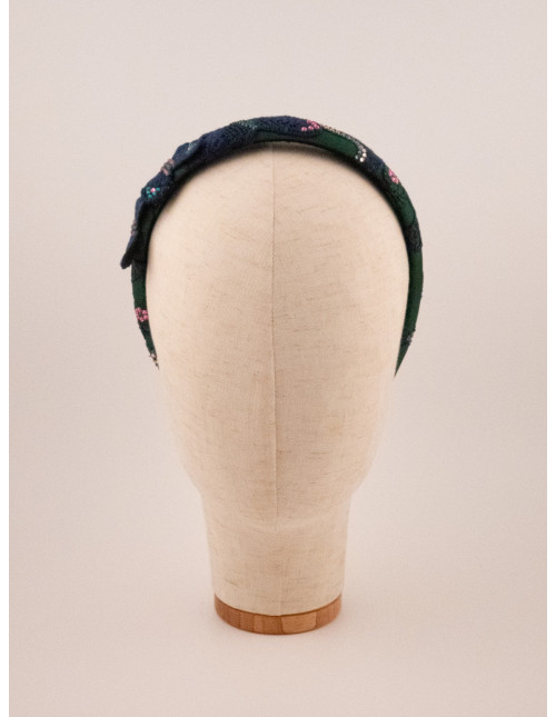 Serre-tête Torsade Fleurie Verte - [Serre-têtes Couture] fabriqué à la main en France.
