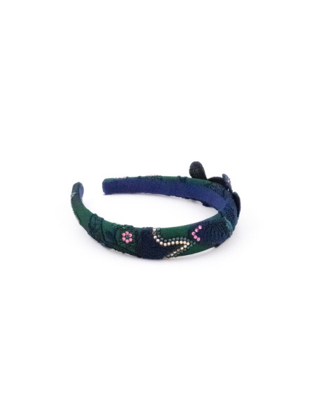 Serre-tête Torsade Fleurie Verte - [Serre-têtes Couture] fabriqué à la main en France.