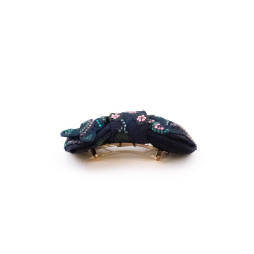Barrette Fleurs Brodées Marine