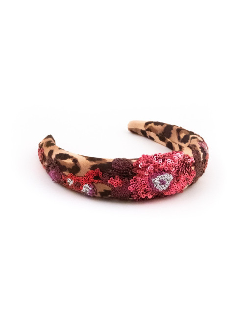 Serre-tête Léopard Fleuri Rose - [Serre-têtes Couture] fabriqué à la main en France.