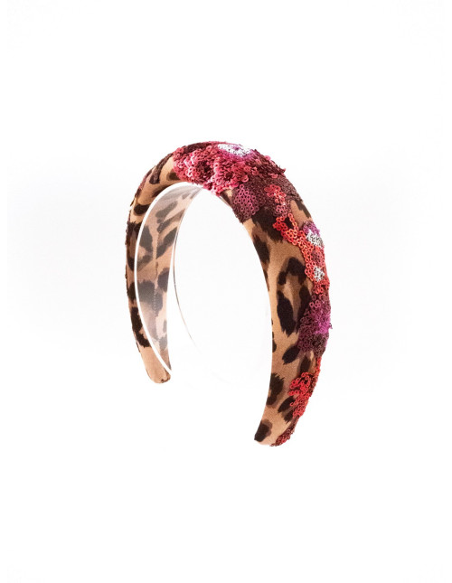 Serre-tête Léopard Fleuri Rose - [Serre-têtes Couture] fabriqué à la main en France.