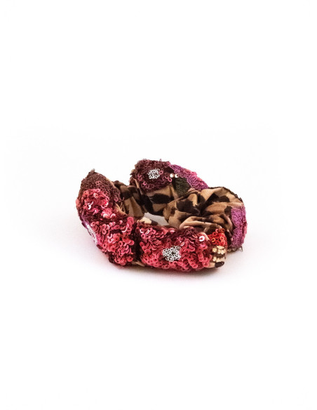 Chouchou Paillettes Léopard Rose - [Chouchous Couture] fabriqué à la main en France.