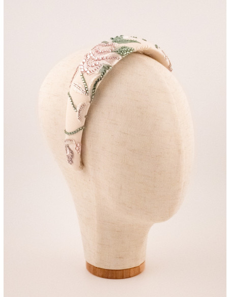 Serre-tête Rosier Pastel - [Serre-têtes Couture] fabriqué à la main en France.