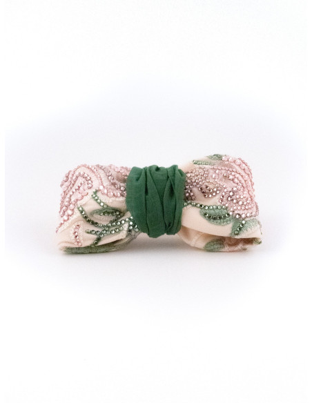 Barrette Noeud Rosier Pastel - [Barrettes Couture] fabriqué à la main en France.
