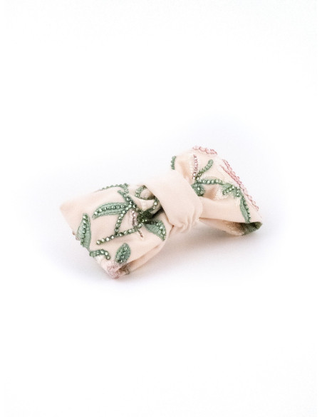 Barrette Noeud Rosier Pastel - [Barrettes Couture] fabriqué à la main en France.