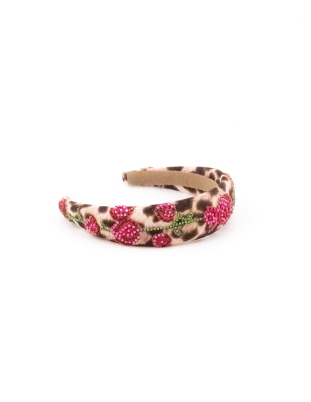 Serre-tête Cerises Léopard - [Serre-têtes Couture] fabriqué à la main en France.