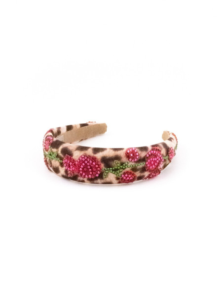Serre-tête Cerises Léopard - [Serre-têtes Couture] fabriqué à la main en France.