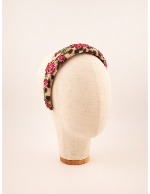Serre-tête Cerises Léopard - [Serre-têtes Couture] fabriqué à la main en France.