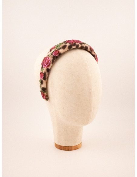 Serre-tête Cerises Léopard - [Serre-têtes Couture] fabriqué à la main en France.
