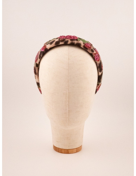 Serre-tête Cerises Léopard - [Serre-têtes Couture] fabriqué à la main en France.
