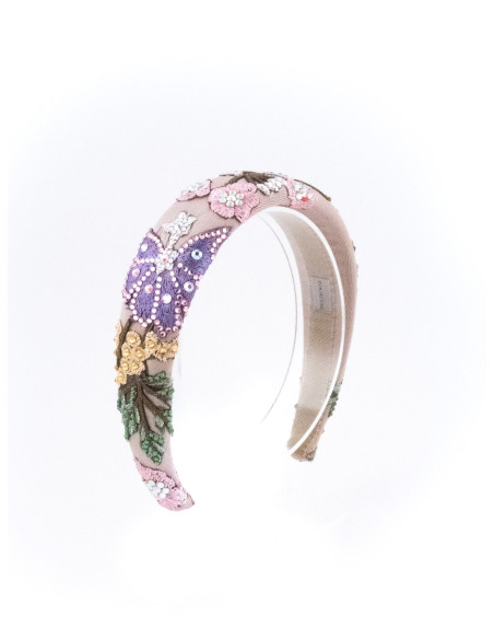 Serre-tête Papillon Parme - [Serre-têtes Couture] fabriqué à la main en France.