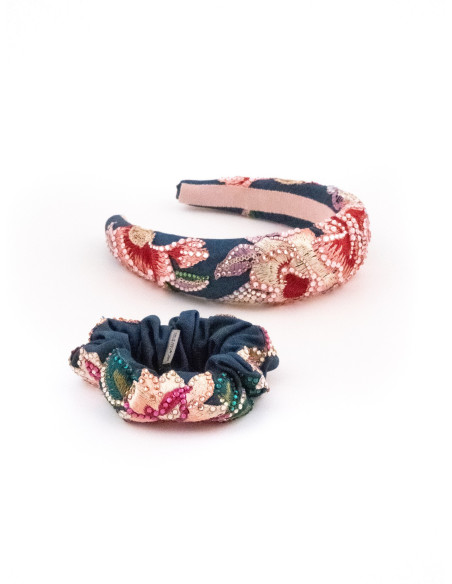 Serre-tête Floraison Nocturne - [Serre-têtes Couture] fabriqué à la main en France.