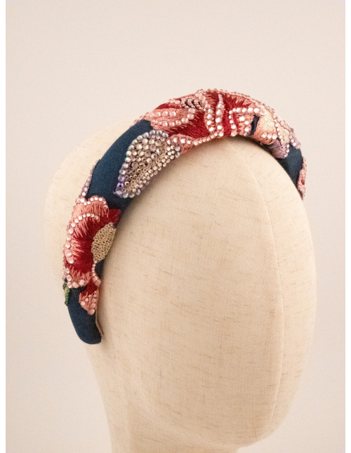Serre-tête Floraison Nocturne - [Serre-têtes Couture] fabriqué à la main en France.